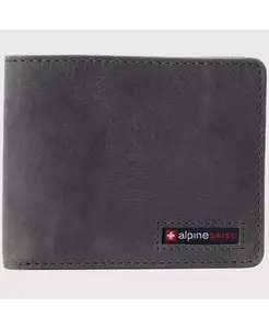 Мужской кожаный кошелек-визитница Bifold с RFID защитой и 2 окнами для удостоверений Alpine Swiss, серый