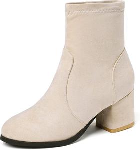 Женские ботильоны VOKLIN с массивным средним каблуком, праздничные, из веганской замши, с округлым носком, на резинке, короткие, Beige Apricot-Velvet Lined