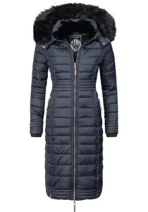Зимнее пальто Наваху "Умай", длинное женское зимнее стеганое пальто с капюшоном из искусственного меха Navahoo, синий