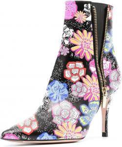 Женские модные сапоги FSJ с принтом, на каблуке-стилет, с двухсторонней молнией, заостренным носком и высоким каблуком, ботильоны Челси, для вечеринок и офиса, размеры 4-15 M US, Cartoonflower