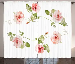 Романтическая штора в деревенском стиле ABAKUHAUS, лепестки роз, присборенная тесьма для спальни с петлями и крючками, 280 x 175 см, цвет: зеленый, персиково-коралловый, красный Abakuhaus