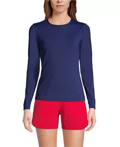 Женская расслабленная рубашка с длинным рукавом SunShade UPF 50 Lands' End, синий