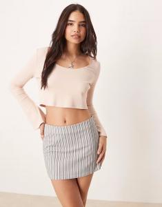 Укороченный топ ASOS DESIGN в рубчик с длинными рукавами и отделкой розового цвета