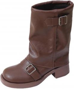 Женские сапоги-следки с отворотом, массивный средний каблук, противоскользящие, средней длины до икры, вестерн с пряжкой, широкие по голенищу Generic, Brown