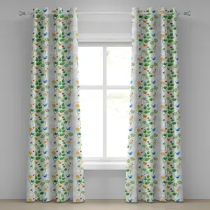 Штора на люверсах ABAKUHAUS Божья коровка, макро-изображение ромашки и божьей коровки, игривые волшебные духи природы, декоративные двухпанельные шторы, 280 см x 260 см, бело-зеленый