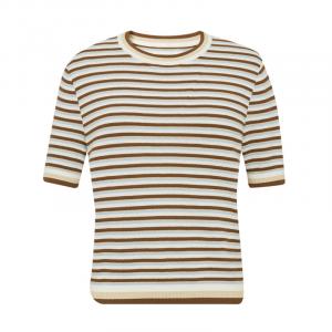 Пуловер полосатый Deep Breath с короткими рукавами, бежевый