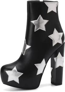 Женские ботильоны Frankie Hsu большого размера из черной искусственной кожи с серебристой блестящей звездой, сексуальные платформенные массивные туфли на высоком каблуке