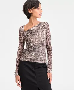 Женский топ Bernardette с асимметричным вырезом и длинными рукавами Guess, загар/бежевый