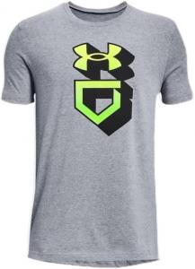 Футболка с коротким рукавом Under Armour Baseball Gradient Icon для мальчиков, Steel Light Heather-High Visibility Yellow