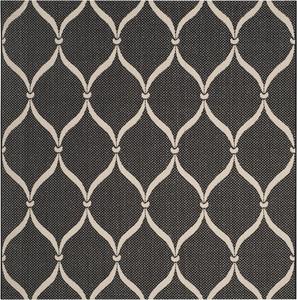 Ковер SAFAVIEH, 201 x 201 см, Washable Rug Outdoor Courtyard Collection - Black & Beige, без линьки и легкий в уходе, идеален для патио, заднего двора, прихожей (CY6654-256)