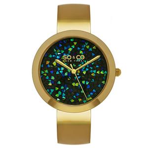 Crystal Elegance: часы-браслет из нержавеющей стали с циферблатом, украшенным кристаллами, и кварцевым механизмом — модель 5249 SO&CO, золото