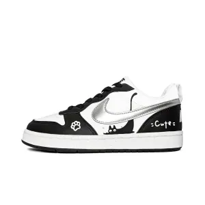 Nike Детские низкие скейтбордистские кроссовки Court Borough Silver Cat из синтетической кожи с противоскользящим и износостойким покрытием