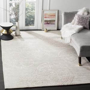 Ковер SAFAVIEH, 153 x 153 см, Bella Collection, Silver & Beige, ручной работы пейсли из шерсти и вискозы, идеален для помещений с высокой проходимостью в гостиной, спальне (BEL153C)