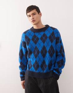 Синий трикотажный свитер с ромбами Collusion