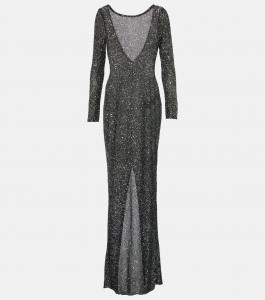 Платье с открытой спиной, расшитое пайетками Alessandra Rich, Black-Silver