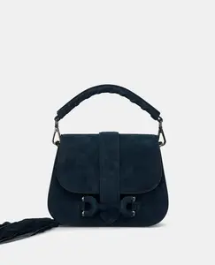 Женская кожаная сумка-бандо с декоративной пряжкой Alma En Pena, темно-синий