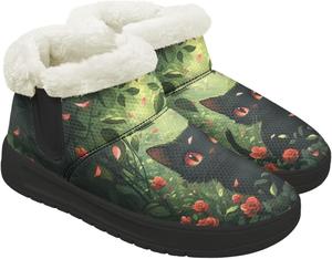 Женские зимние снегоступы с теплой пушистой подкладкой, удобные ботинки, противоскользящие, водонепроницаемые, для улицы, с черной подошвой, размер 6-13.5 Quxjehoe, Black Cat