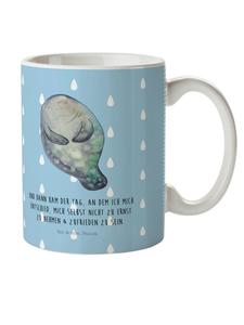 Детская кружка с изображением морской коровы и надписью в пастельно-голубых тонах Mr. & Mrs. Panda