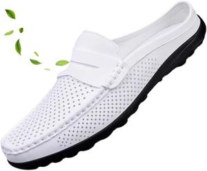 Мужские шлепанцы ZPLMIDE с вырезами из кожи, мокасины-сабо, дышащие с открытой пяткой, повседневная обувь для вождения, сандалии на каждый день, белый