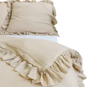 Комплект постельного белья из муслина с оборками: пододеяльник 140x200 см + наволочка 70x80 см, цвет Бохо-бежевый EDANTI