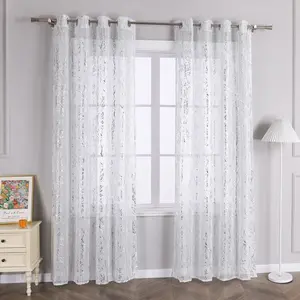 Штора с люверсами, вуаль с принтом в виде блестящих веток, прозрачная штора с люверсами для спальни или гостиной, 260 x 140 см (В x Ш), серебристый, 1 шт. Joyswahl