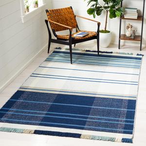 Ковер SAFAVIEH, 92 x 153 см, Striped Kilim Collection Blue/Beige STK707M плоского плетения премиум шерсть для прихожей, гостиной, фойе, спальни