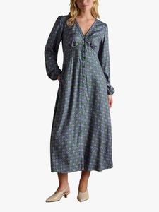 Геометрическое платье миди с V-образным вырезом Joules, Blue/Green