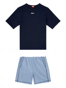 Пижамный комплект в клетку с логотипом Diesel, синий