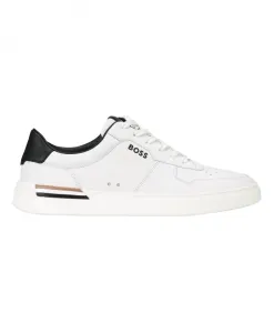 Кожаные кроссовки на подошве с фирменными деталями. Hugo, белый