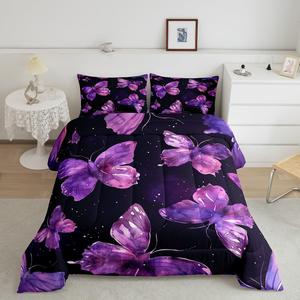 Erosebridal Комплект постельного белья 3D Butterfly Down с фиолетовыми бабочками и звездным небом, легкий для всех сезонов, Purple