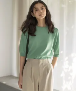 Вязаная футболка с цветочным металлическим узором Suite L, цвет Green [062]