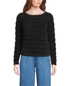 Женский свитер с пушистым узором ресничный косой и вырезом-лодочкой Lands' End, Black