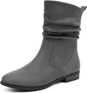 Женские сапоги VJH Confort средней длины, миндальная круглая носка, низкий каблук, удобные стильные ботильоны, Grey