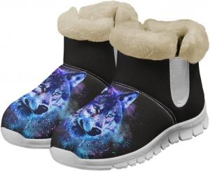 Женские зимние ботинки chaqlin Wolf Snow, высокие до щиколотки, модные, с мягким флисовым утеплителем, уютные с плоским каблуком, легкие, повседневные, для работы, прогулок и походов, Bling Wolf Head