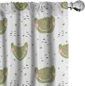 Шторы ABAKUHAUS с изображением животных, улыбающаяся мордочка лягушки, звезды, забавная жаба, детская тема, тема Baby Shower, 2 шт., 75 x 245 см, оливково-зеленый и белый Abakuhaus