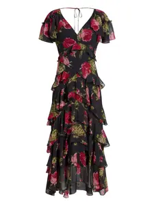 Платье миди Tatum с оборками и цветочным узором Cinq A Sept, черный