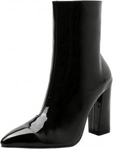Женские ботильоны LUXMAX из лакированной кожи с острым носком, высокие каблуки, сексуальные ботильоны с широким каблуком, Black