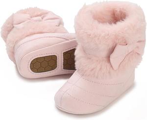 Ботинки для новорожденных мальчиков и девочек E-FAK, зимние снежные с бантиком, с мягкой подошвой, противоскользящие, теплые, для малышей и начинающих ходить, B/Pink
