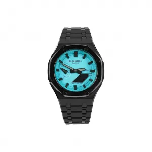 Часы Casio G-Shock Analog-Digital 2100 Series, арт. GA-2100-1A1, 48.5 мм, черно-песочный/черный/готический синий Tiffany