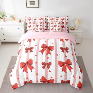 Erosebridal Комплект постельного белья Red Bowknot с полосками и звездным принтом в стиле принцессы, Strawberry Red