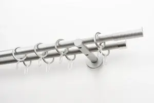 Карниз для штор GARESA "EASY", 2 направляющие, желаемая длина, комплект для штор, выдвижной, торцевая заглушка. Полоски м. алюминиевые, с кольцами 64х300 см, Ø 20 мм, цвет silberfarben