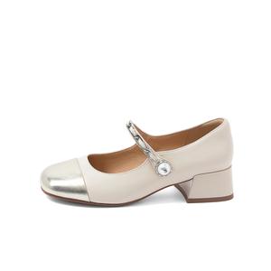 Туфли Мэри Джейн на массивном каблуке 4 см, женские Comely, экрю/светлый золото
