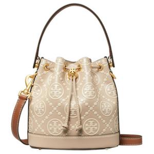 Сумка T Monogram кожаная ведро, женская сумка, через плечо, кроссбоди лонган браун и крем уайт TORY BURCH