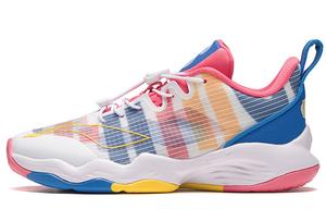 Амортизирующие поддерживающие баскетбольные кроссовки для детей и подростков LINING YOUNG низкие, классический белый/новый французский синий