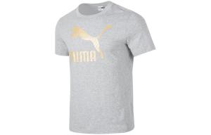 Классическая футболка унисекс светло-серого цвета с золотым логотипом PUMA