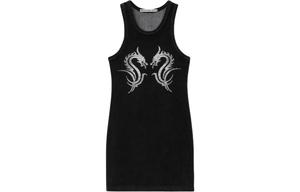 Драконовое платье-мини из велюра с аппликацией Hotfix Alexander Wang, черный