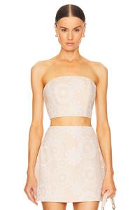 Льняной вышитый укороченный топ Milly, экрю