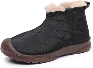 Женские зимние ботинки с водонепроницаемой поверхностью, на липучке, теплые ботильоны для снега с меховой подкладкой, утепленные, нескользящие короткие ботинки для холодной погоды, удобная обувь для прогулок на улице Qacksv, Black