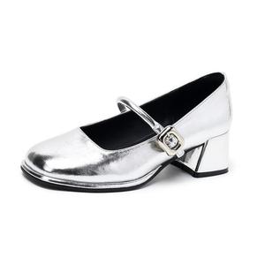 Туфли Мэри Джейн на массивном каблуке для женщин TATAYA, Silver