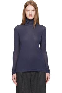 Очень тонкая прозрачная ребристая водолазка Auralee, темно-синий